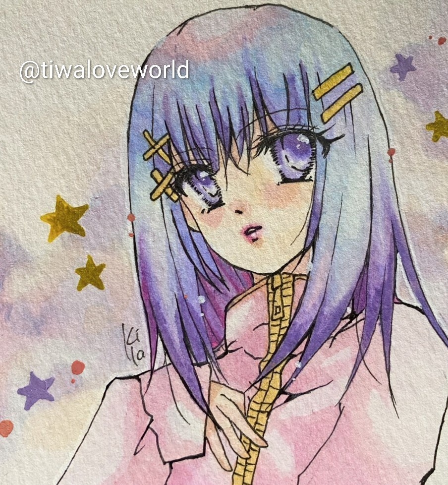 【新作】創作原画　ゆめかわ色　女の子　手のひらペーパーサイズ　ドローイング