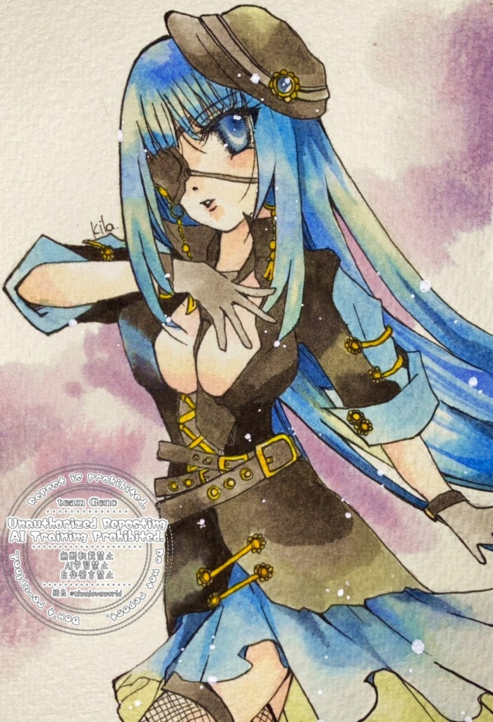 ポストカードサイズ原画　ミリタリー✕女の子