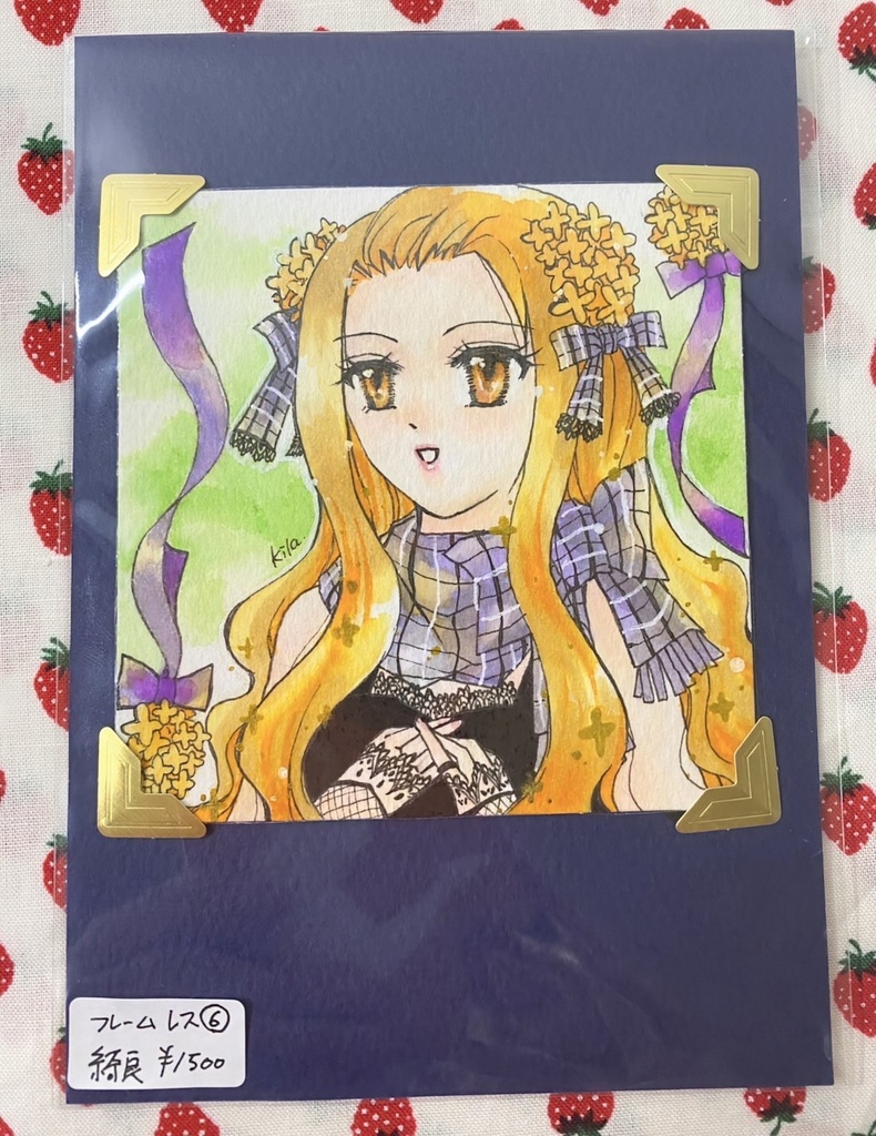 創作アナログ原画 金木犀と女の子 手のひらペーパーサイズ