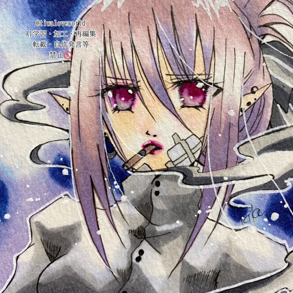 手のひらペーパーサイズ コピック原画 エルフお姉さん