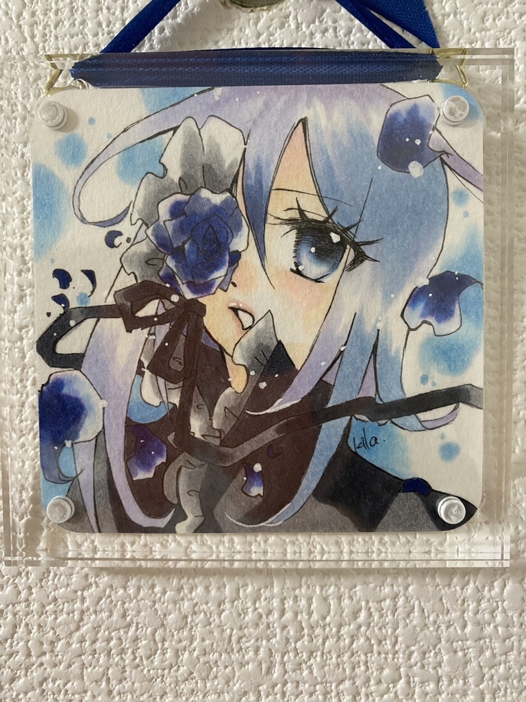 アクリルフレーム額装 創作・ブルーローズ 手のひらペーパーサイズ