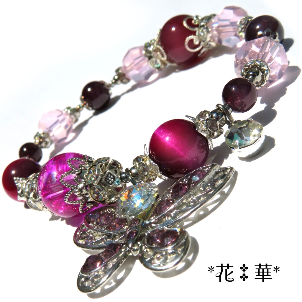 禰豆子イメージカラー天然石ブレスレット/No.2178