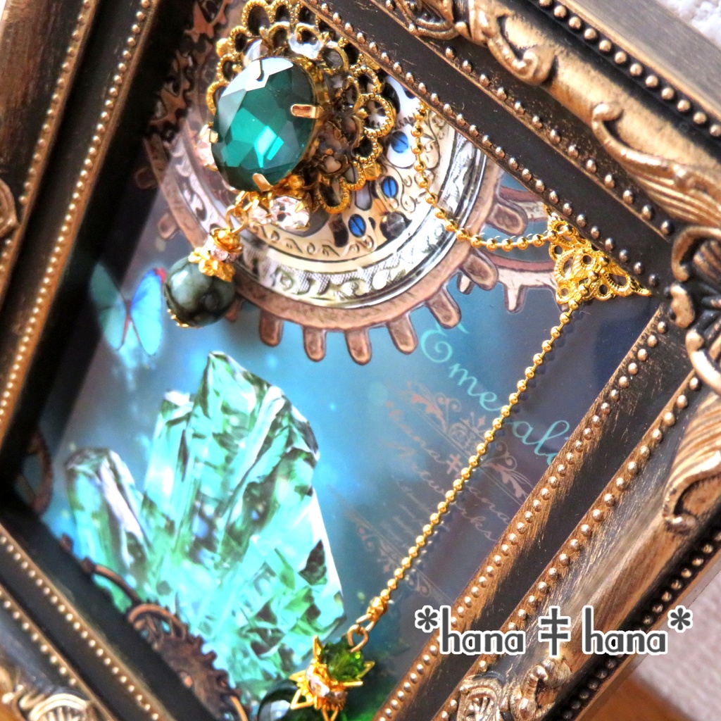 ‡**飾る天然石**‡エメラルド‡**オリジナルミニアートフレーム**‡【L判サイズ】1538