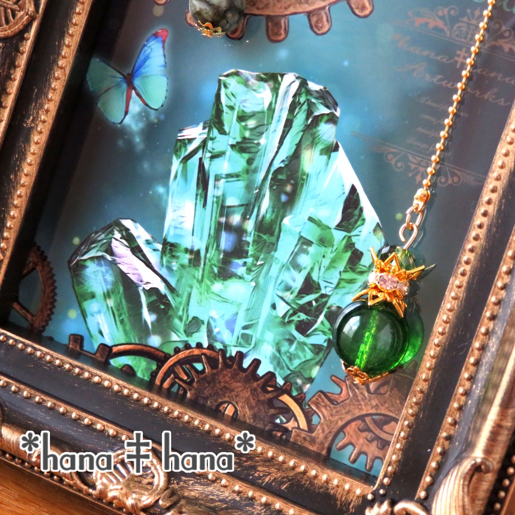 ‡**飾る天然石**‡エメラルド‡**オリジナルミニアートフレーム**‡【L判サイズ】1538