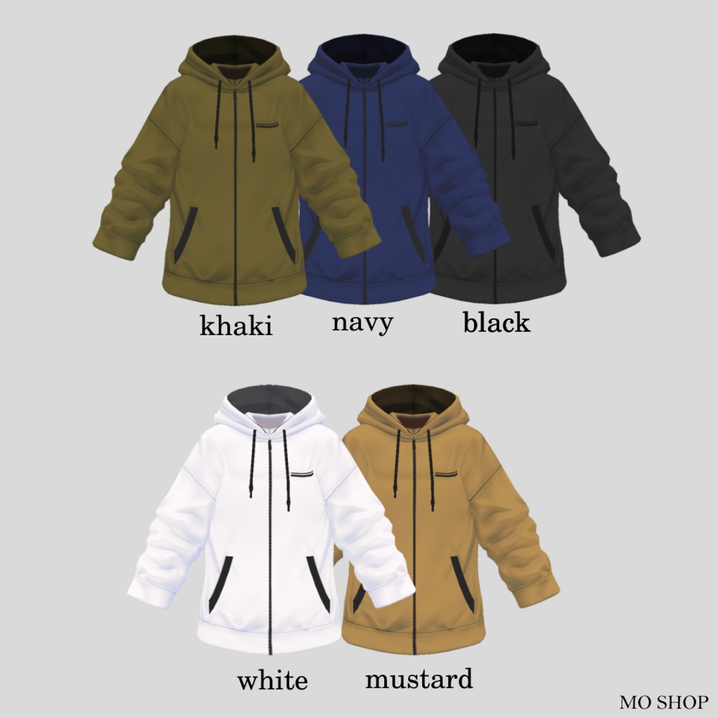 【VRoid】ジップパーカー 5色セット