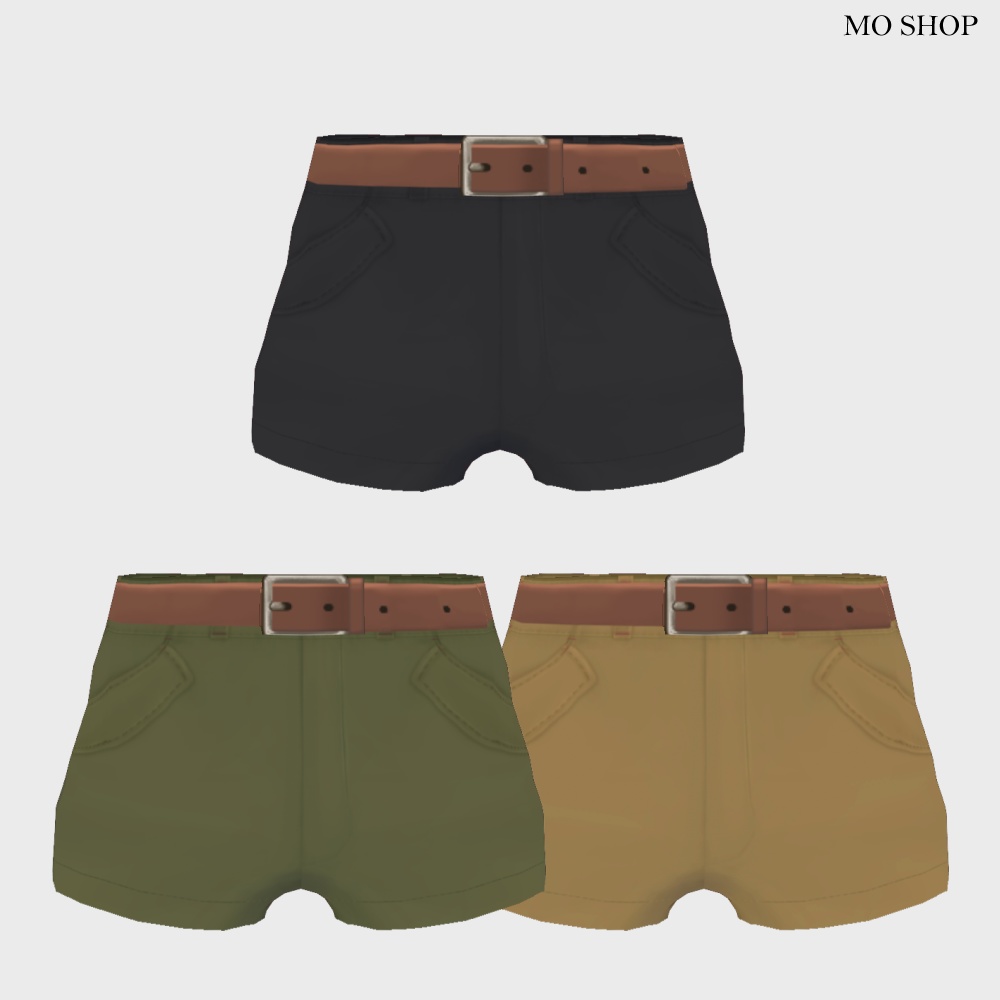 【VRoid】ベルト付きショートパンツ 3色セット