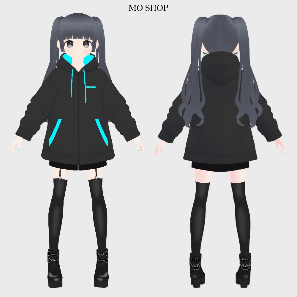 【VRoid】ネオンカラーパーカーブラック 5色セット