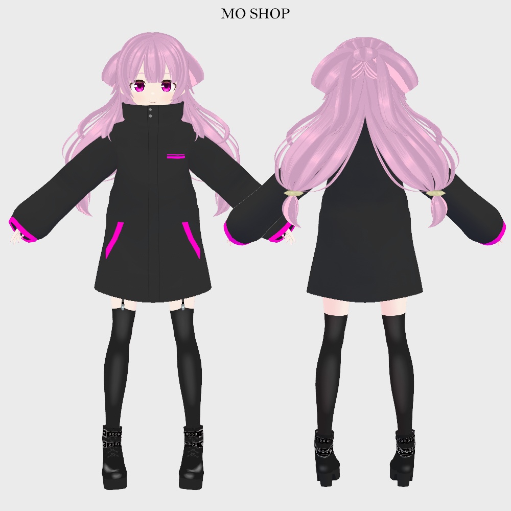 【VRoid】ネオンカラーコートブラックロング 5色セット