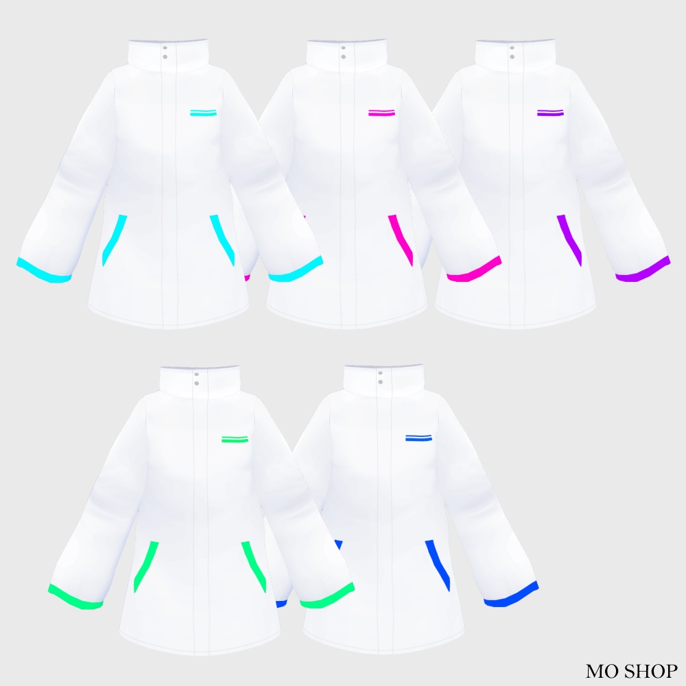 【VRoid】ネオンカラーコートホワイトロング 5色セット