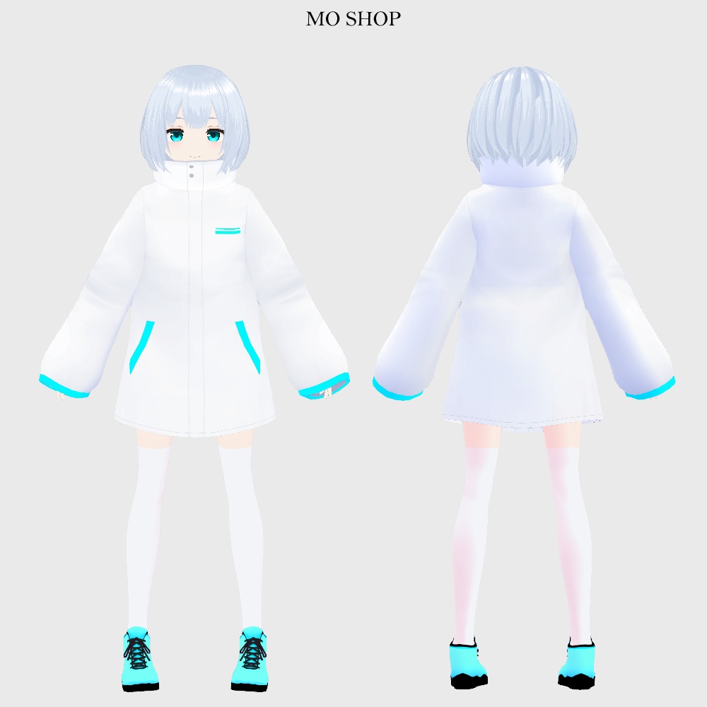 【VRoid】ネオンカラーコートホワイトロング 5色セット