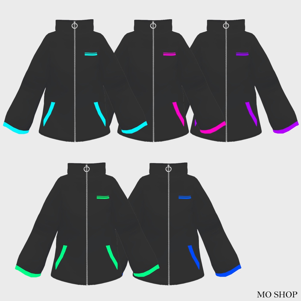 【VRoid】ネオンカラーコートブラック 5色セット