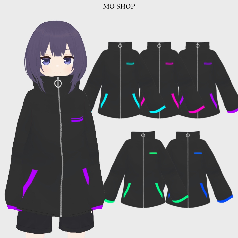 【VRoid】ネオンカラーコートブラック 5色セット