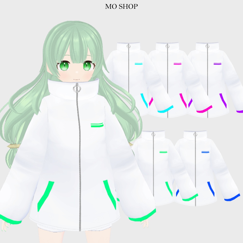 【VRoid】ネオンカラーコートホワイト 5色セット