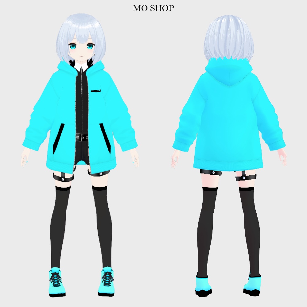 【VRoid】ネオンカラーパーカー前開きタイプ 5色セット