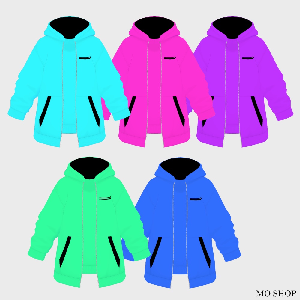 【VRoid】ネオンカラーパーカー前開きタイプ 5色セット