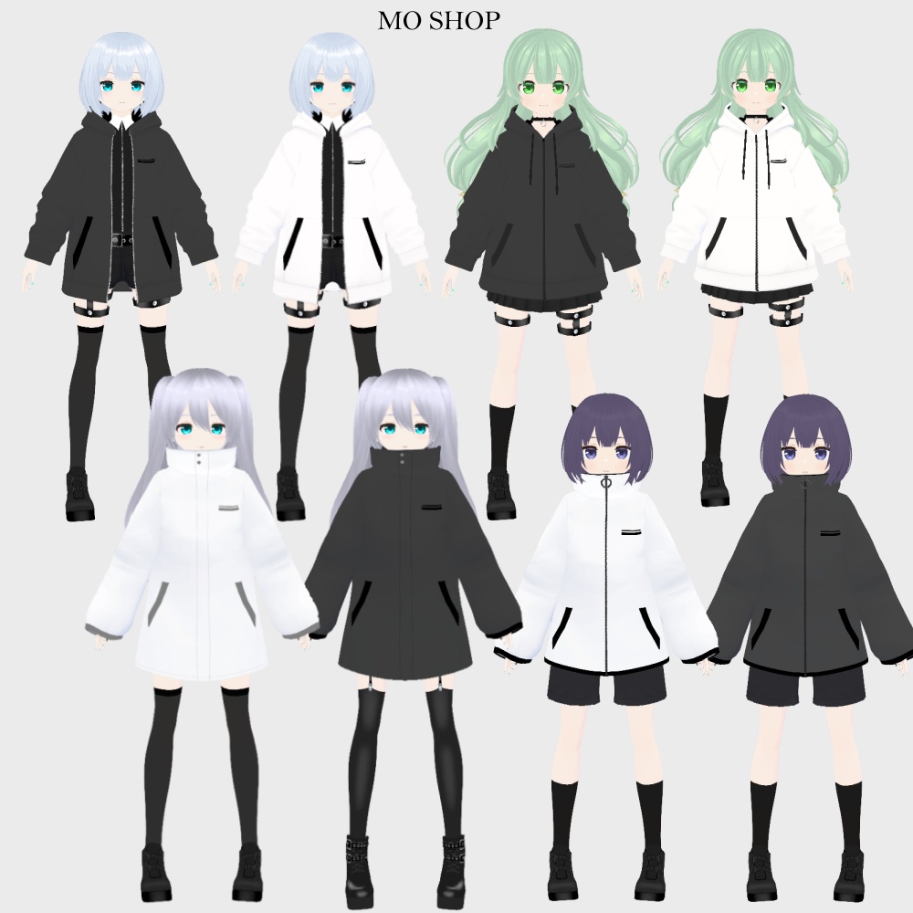 【VRoid】モノトーンパーカー&コート 8個セット