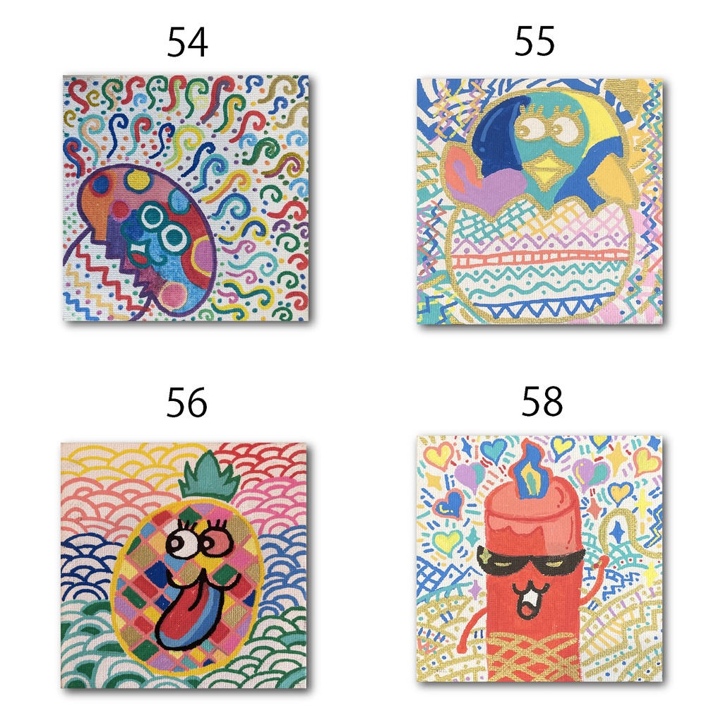 神納セイガ『もちヒューマンたちの宴』個展作品① 10cm×10cm