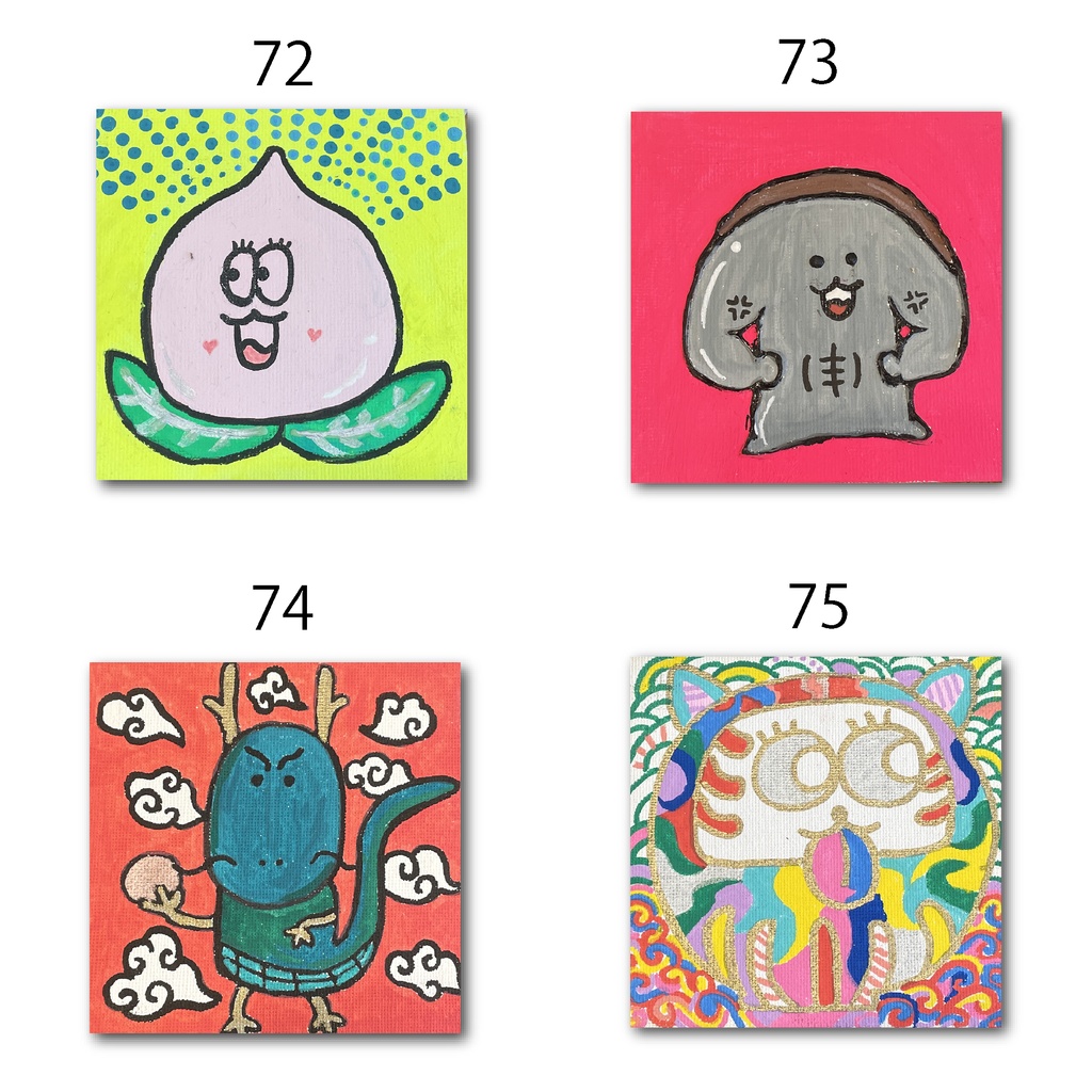 神納セイガ『もちヒューマンたちの宴』個展作品① 10cm×10cm