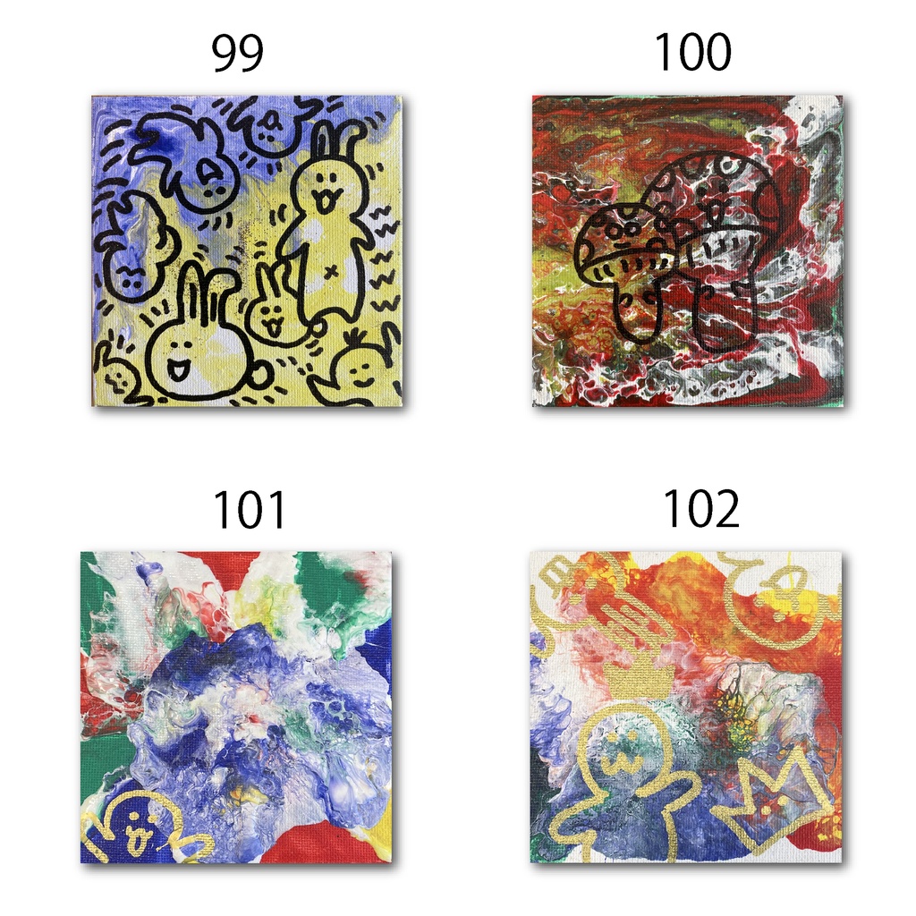 神納セイガ『もちヒューマンたちの宴』個展作品① 10cm×10cm