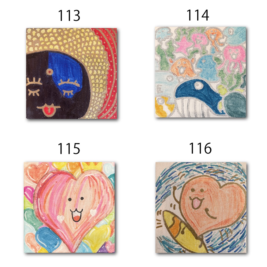 神納セイガ『もちヒューマンたちの宴』個展作品① 10cm×10cm