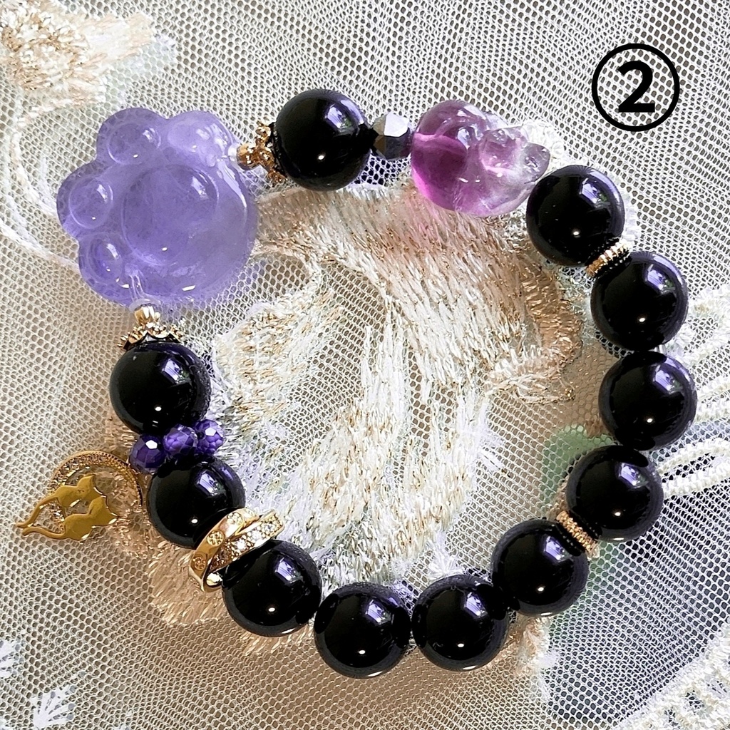 ✦ユリレイ/4点限定/にゃんこブレスレット/天然石イメージアクセサリー