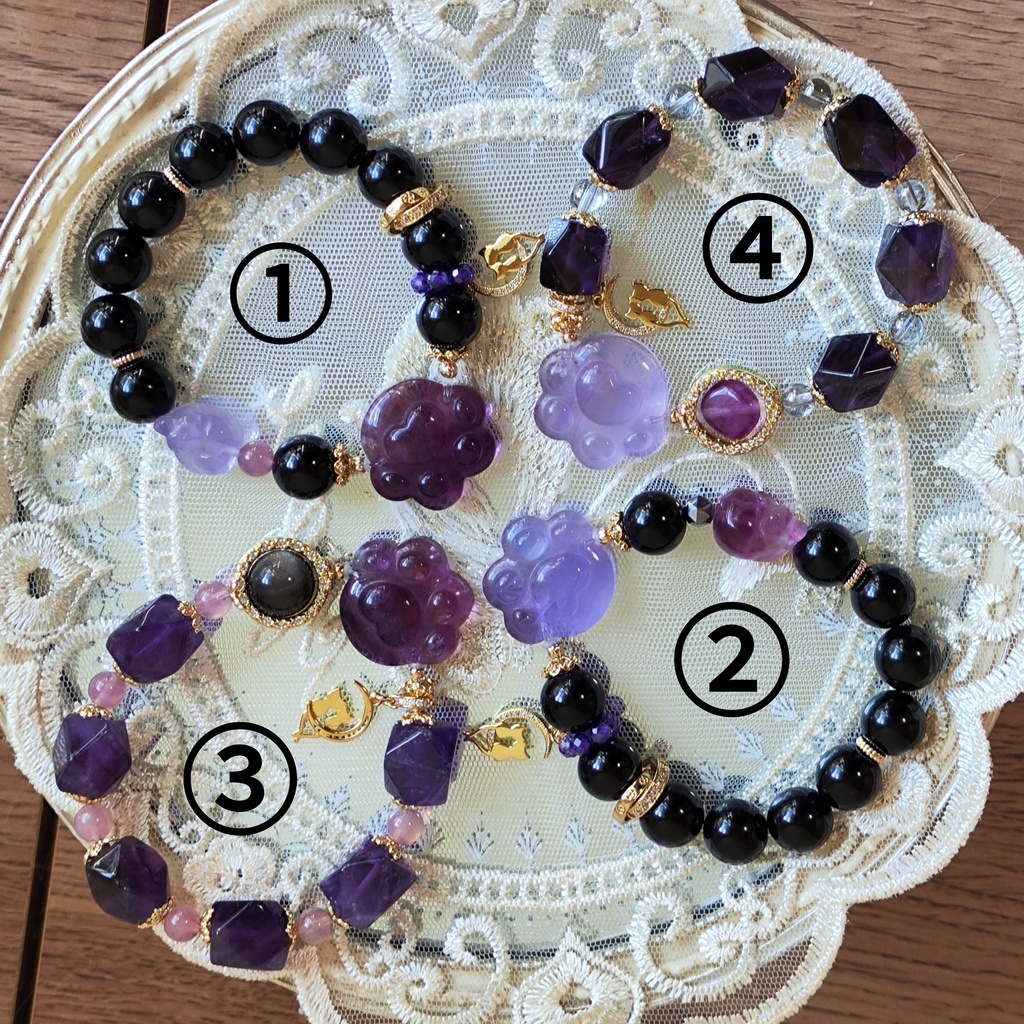 ✦ユリレイ/4点限定/にゃんこブレスレット/天然石イメージアクセサリー