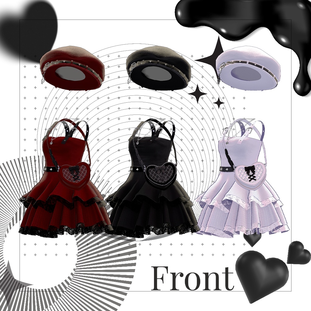 【MANUKA】 Funky mini dress & beret & bag