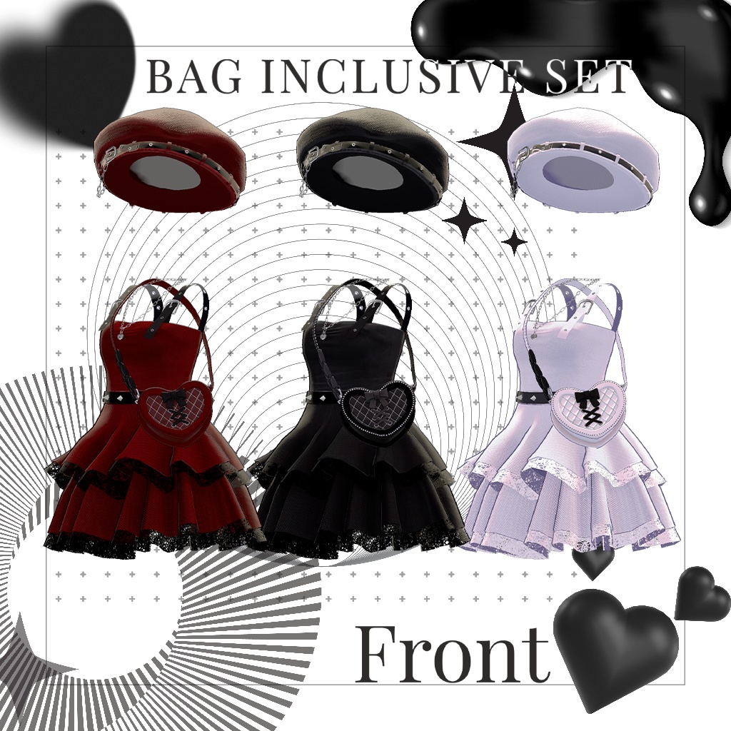 【MAYA】 Funky mini dress & beret & bag