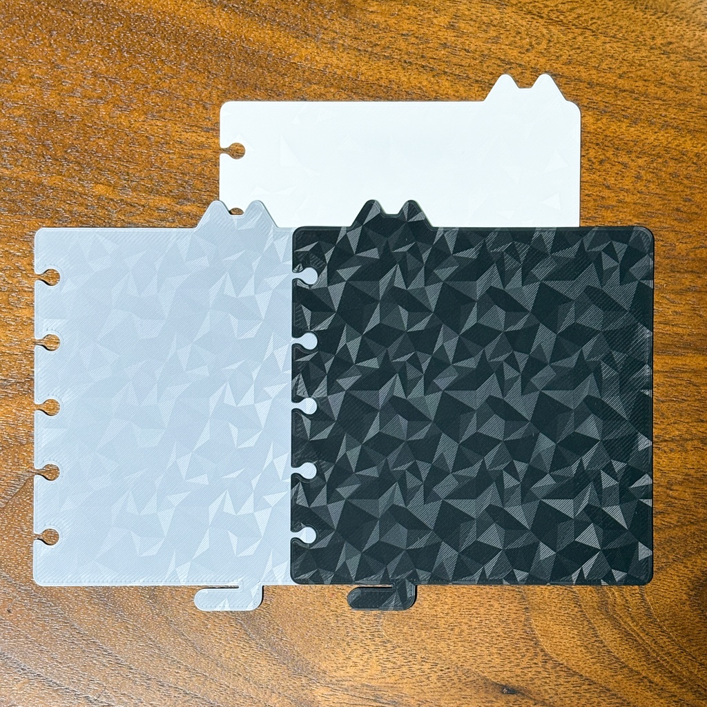 【3Dプリント製】白グレー黒3枚セット/M5スクエアサイズ手帳用「ねこのみみしっぽインデックス」ダイヤモンド柄