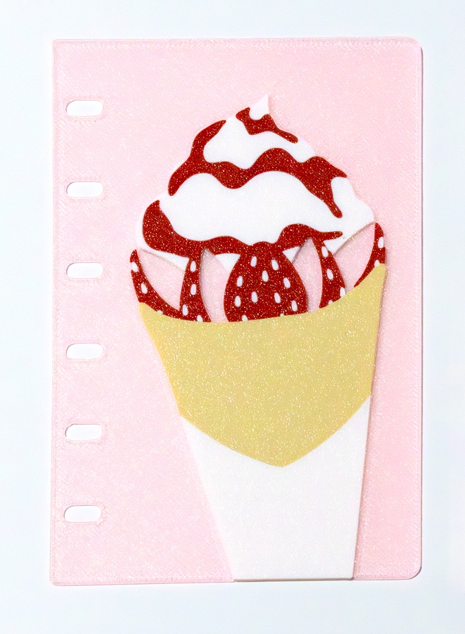 【3Dプリント製】おやつタイムディバイダー『いちごクレープB』(半透明バージョン)