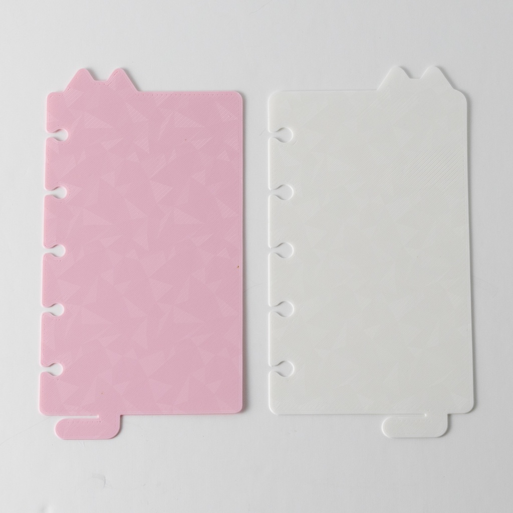 【3Dプリント製】2枚セット/M5サイズ手帳用「ねこのみみしっぽインデックス 桜色」ダイヤモンド柄