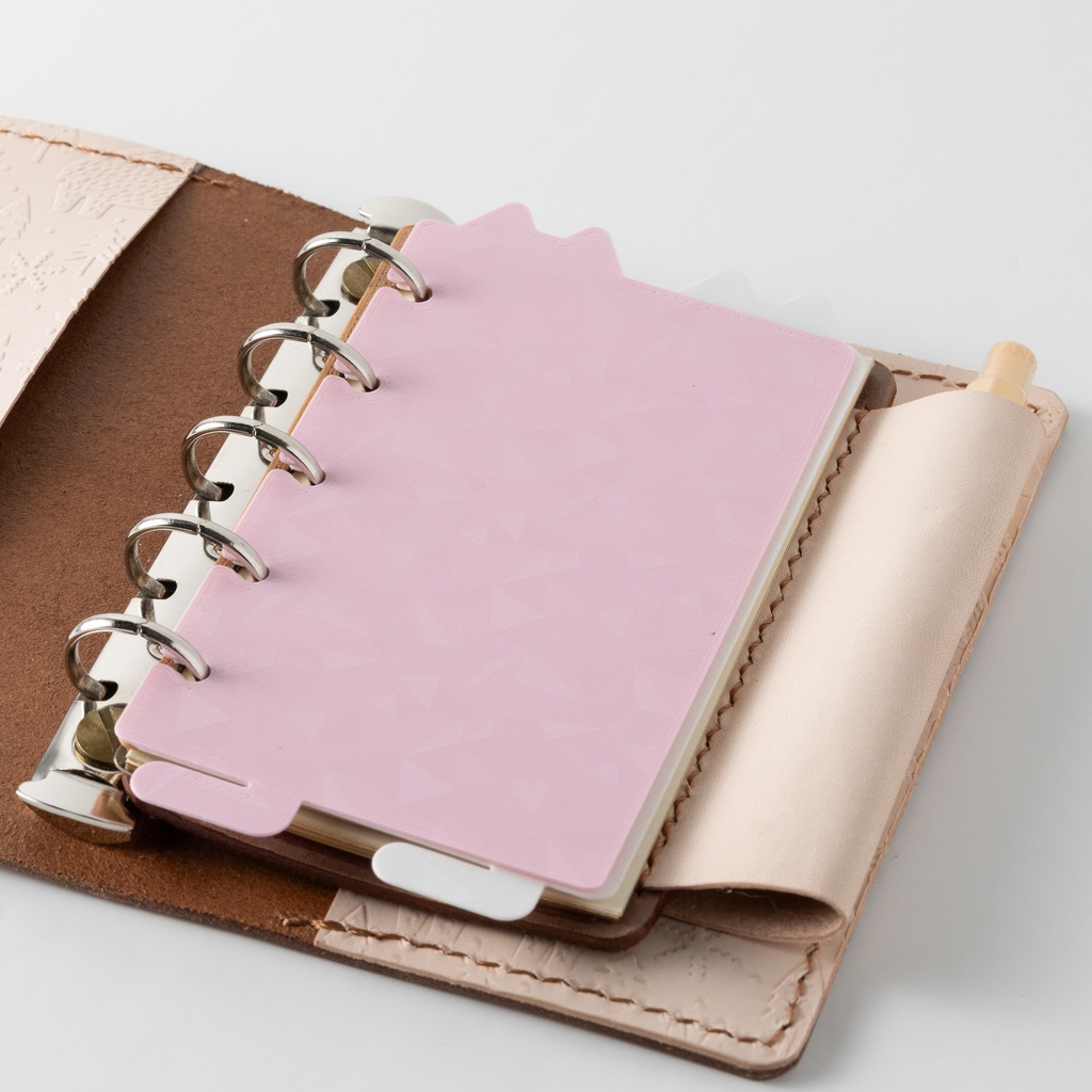 【3Dプリント製】2枚セット/M5サイズ手帳用「ねこのみみしっぽインデックス 桜色」ダイヤモンド柄