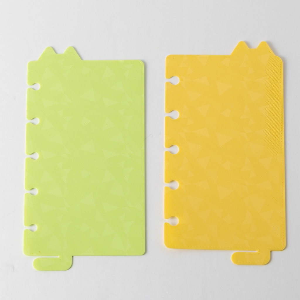 【3Dプリント製】2枚セット/M5サイズ手帳用「ねこのみみしっぽインデックス 菜の花色」ダイヤモンド柄