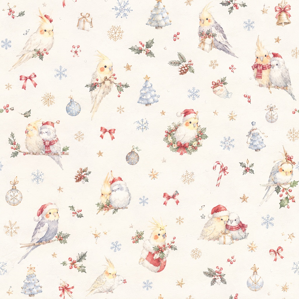🎄オカメインコの大人かわいいクリスマス柄 デジタルペーパー