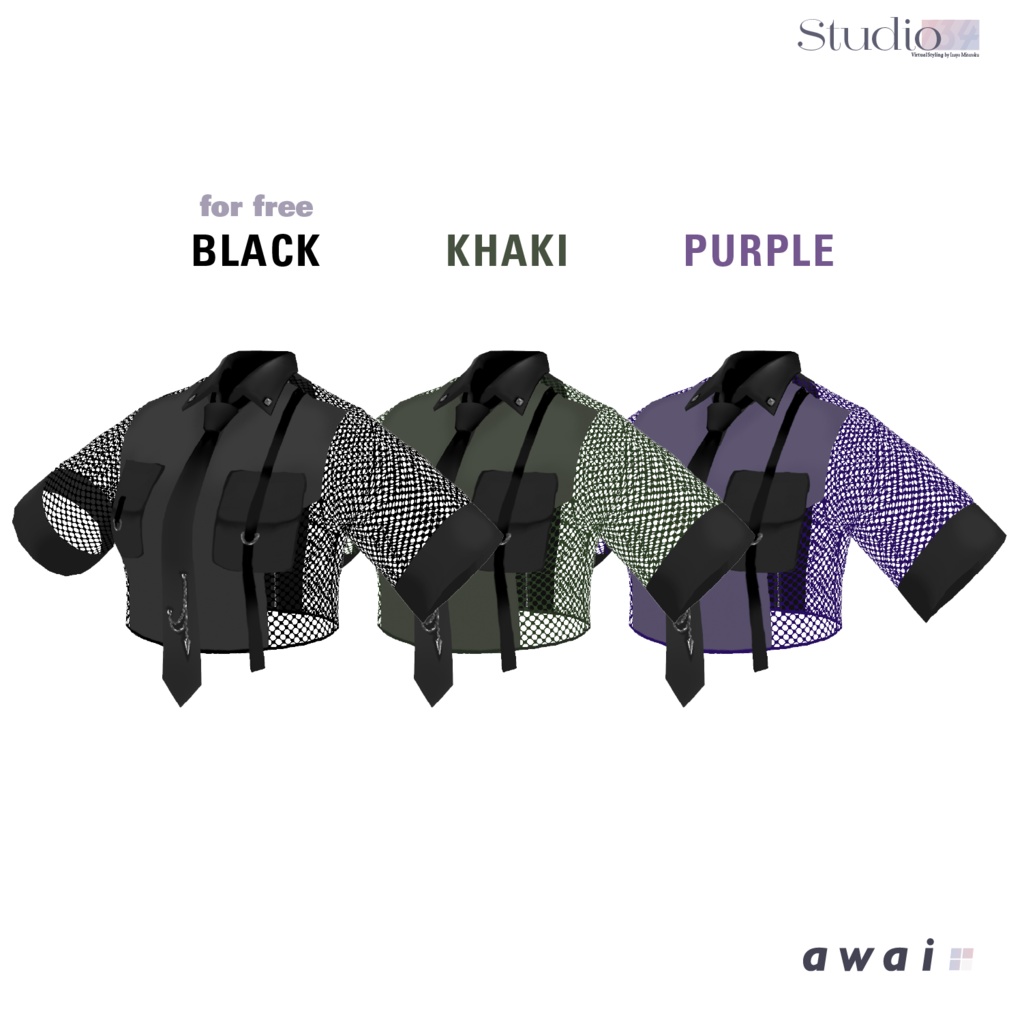 【VRoid衣装テクスチャ】Mesh shirts with a tie(無料版アリ)【#awai_Studio134】