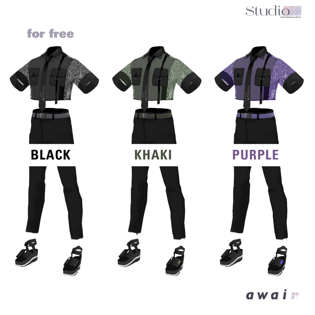 【VRoid衣装テクスチャ】Mesh shirts with a tie(無料版アリ)【#awai_Studio134】