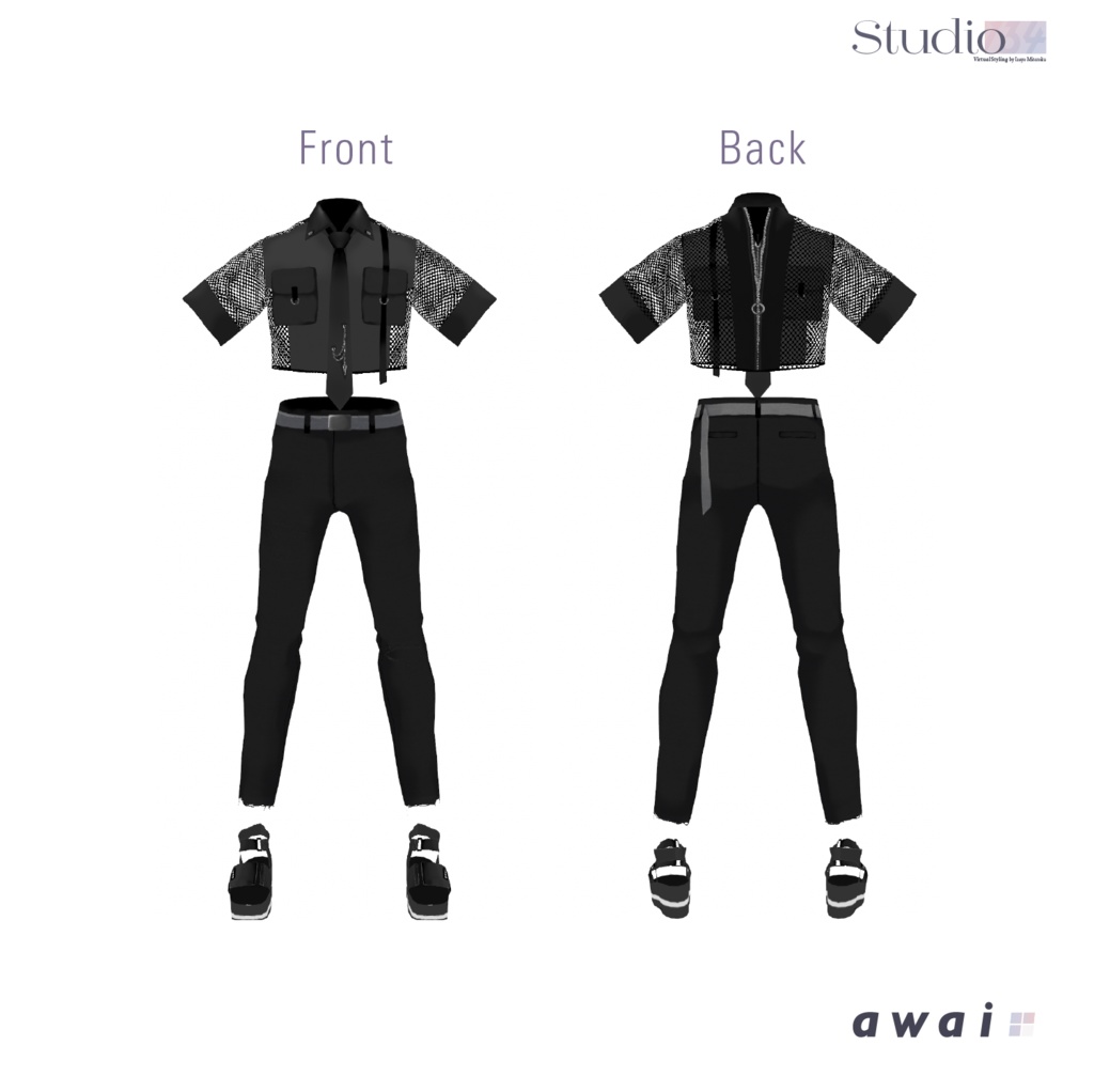 【VRoid衣装テクスチャ】Mesh shirts with a tie(無料版アリ)【#awai_Studio134】