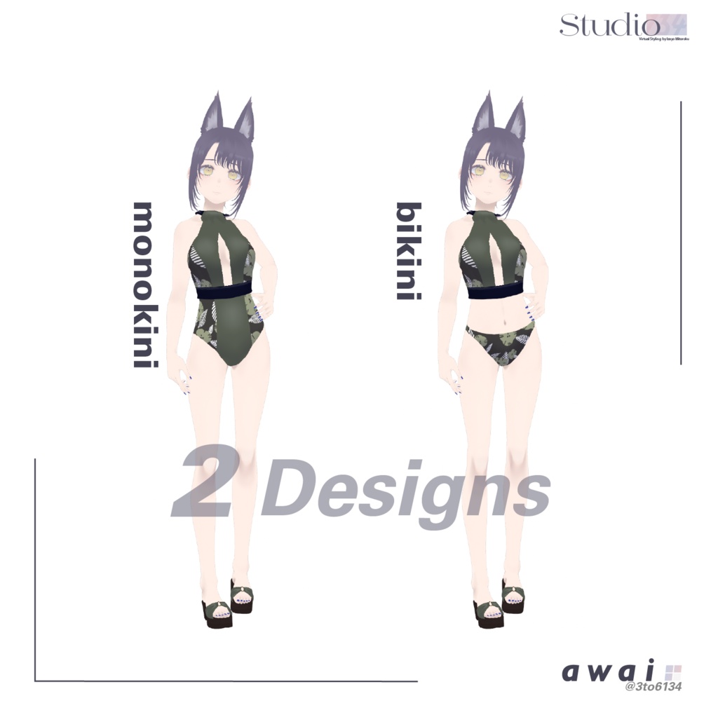 【VRoid衣装テクスチャ】awai color swimwear - monokini & bikini【#awai_Studio134】