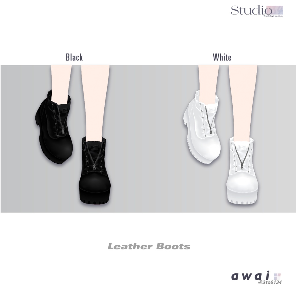 【VRoid衣装テクスチャ】Zip-up Short Boots【#awai_Studio134】