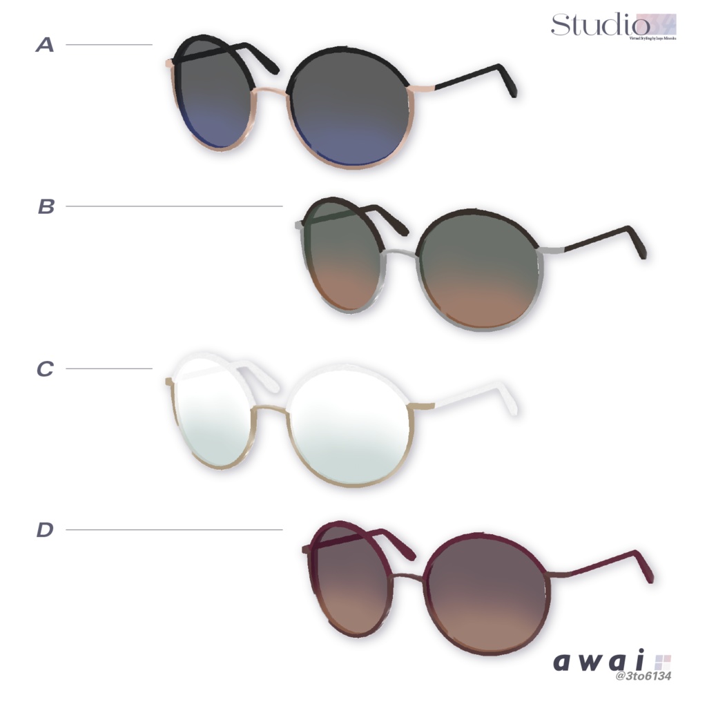 【VRoid衣装テクスチャ】2colors-rimmed Glasses【#awai_Studio134】