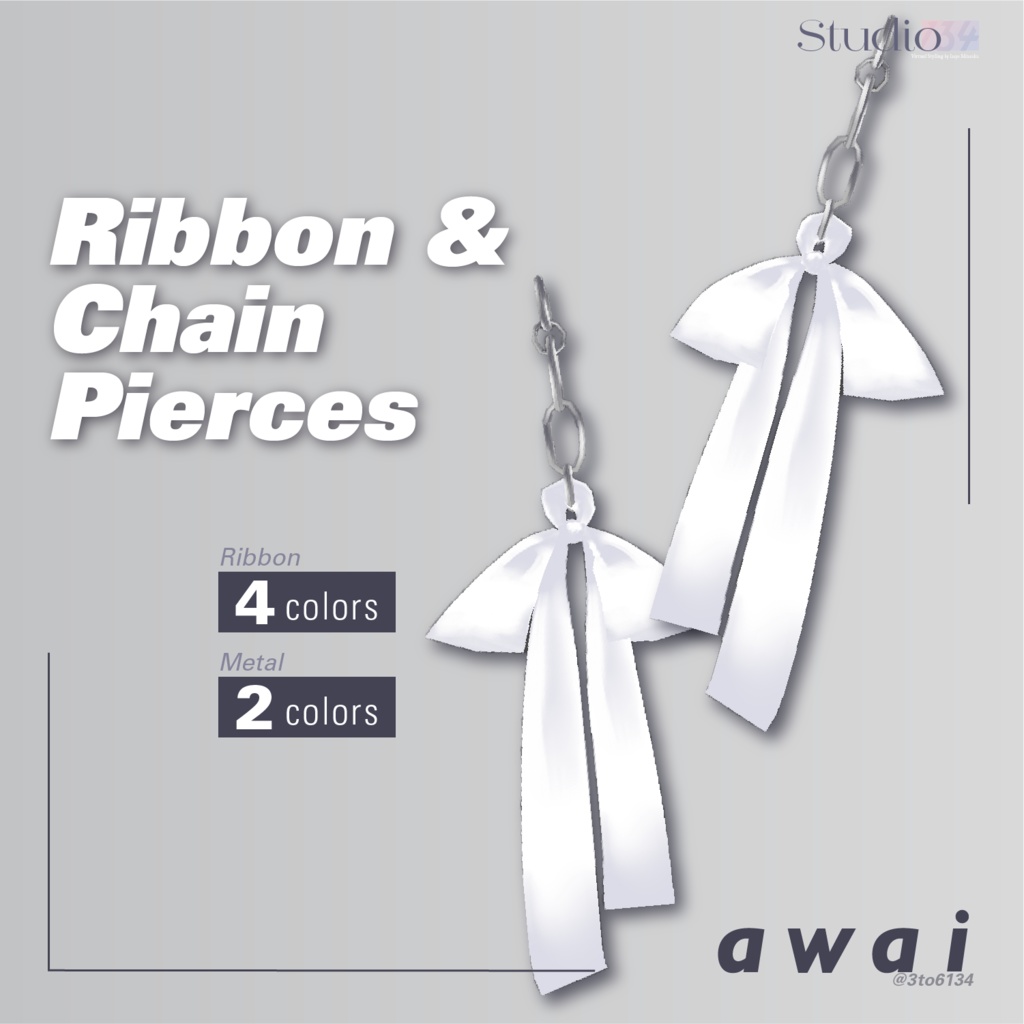 【VRoid衣装テクスチャ】Ribbon & Chain Pierces【#awai_Studio134】