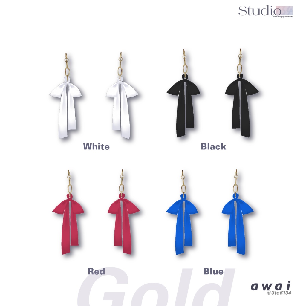 【VRoid衣装テクスチャ】Ribbon & Chain Pierces【#awai_Studio134】