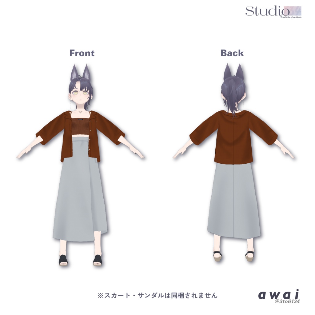 【VRoid衣装テクスチャ】Open Collar Shirt【#awai_Studio134】