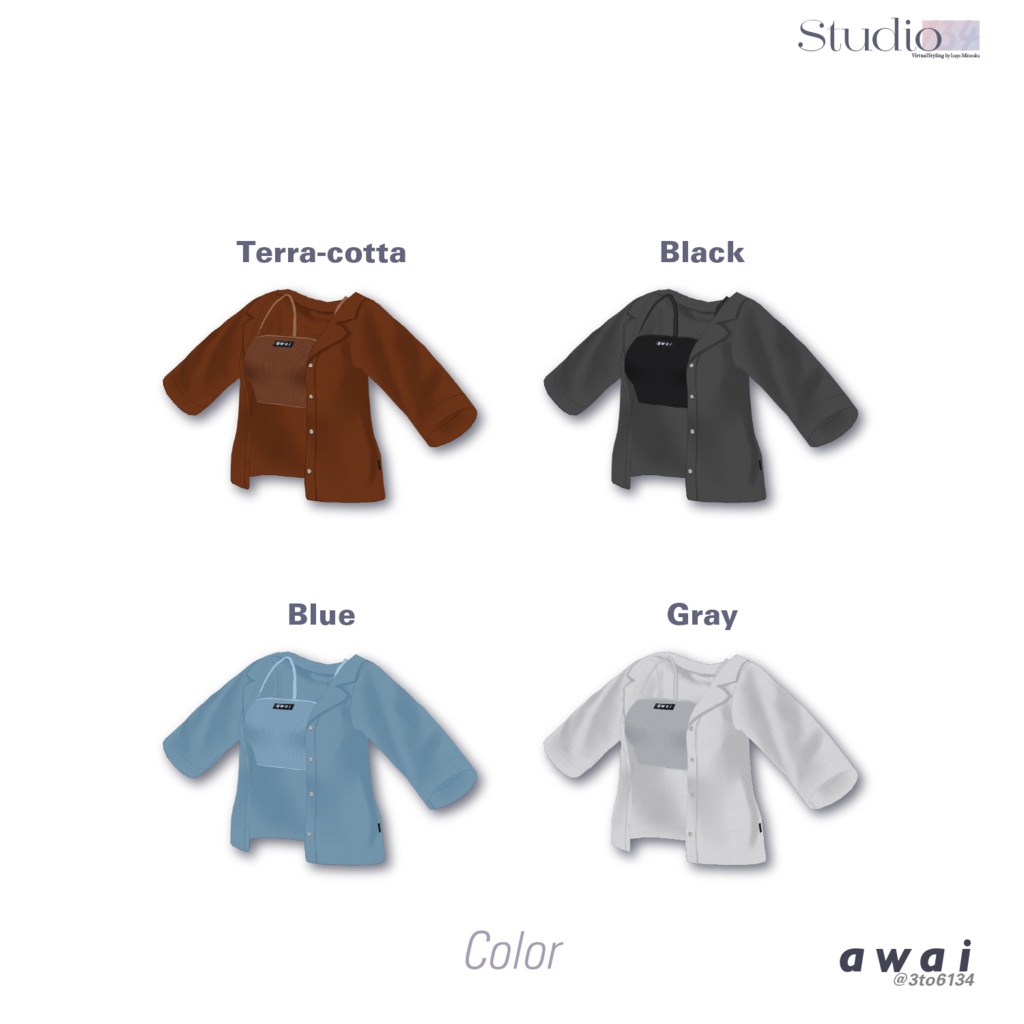 【VRoid衣装テクスチャ】Open Collar Shirt【#awai_Studio134】