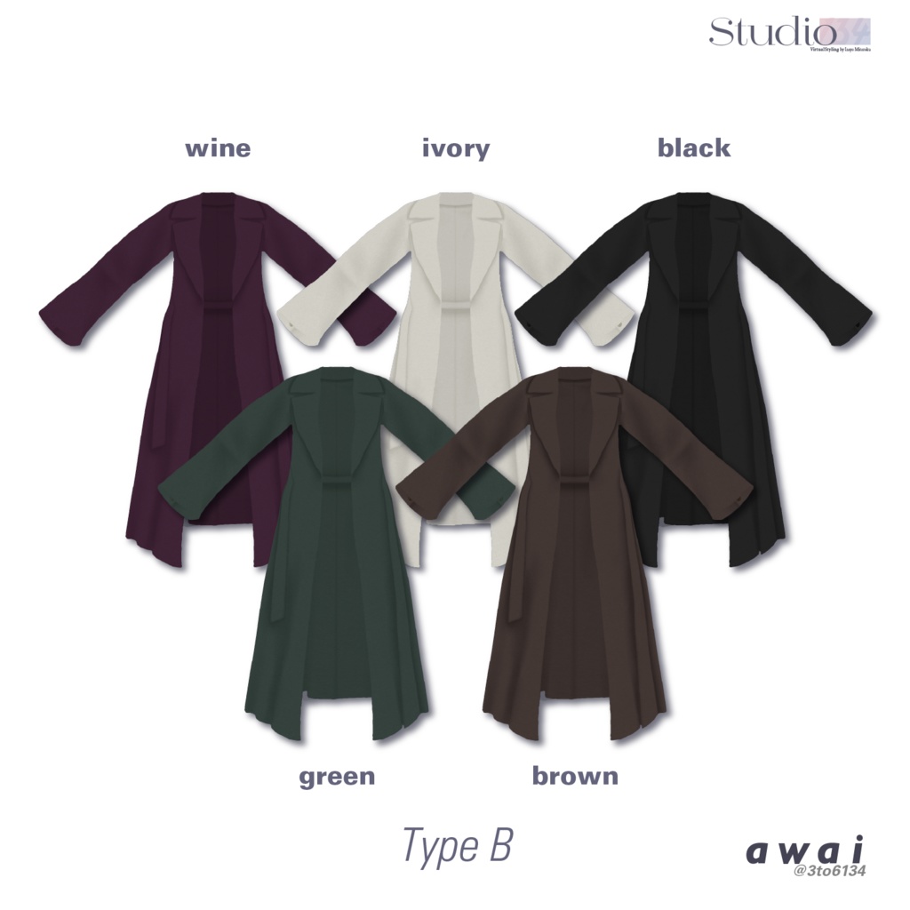 【VRoid衣装テクスチャ】Cashmere Gown Coat【#awai_Studio134】
