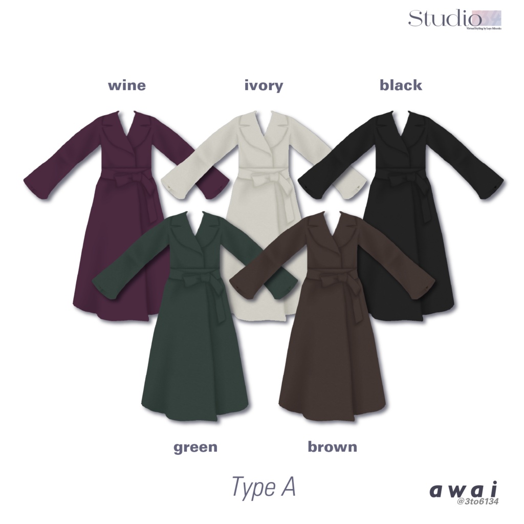 【VRoid衣装テクスチャ】Cashmere Gown Coat【#awai_Studio134】