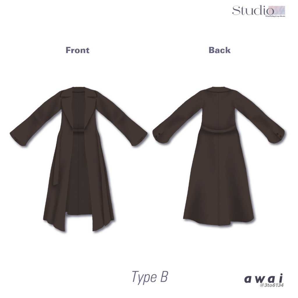 【VRoid衣装テクスチャ】Cashmere Gown Coat【#awai_Studio134】