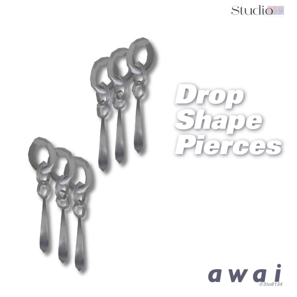 【VRoid髪型製アクセサリー】Drop Shape Pierces【#awai_Studio134】