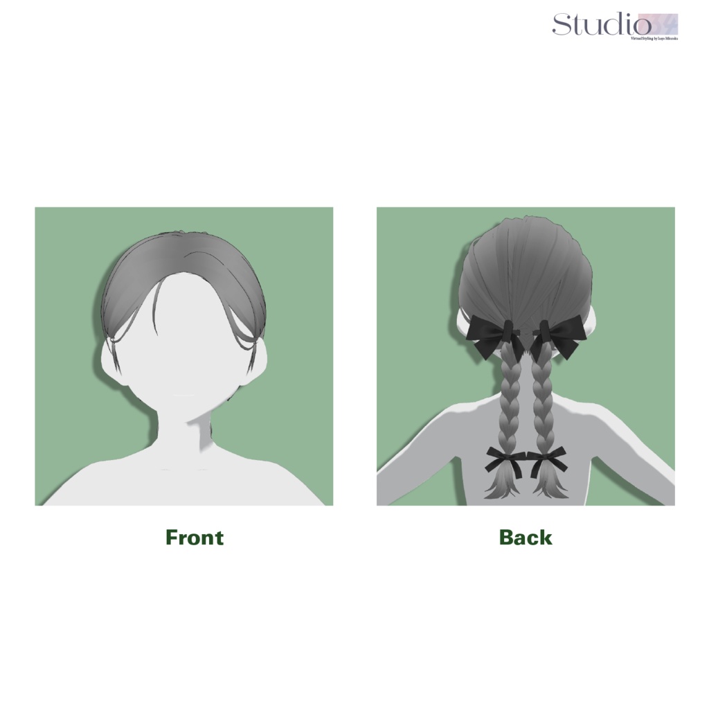 【VRoidヘアプリセット】ツインリボンおさげ【髪型セット】