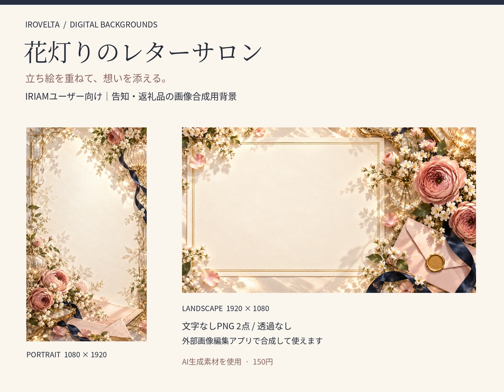 花灯りのレターサロン｜告知・返礼品の画像合成用背景 2点セット【IRIAMユーザー向け】